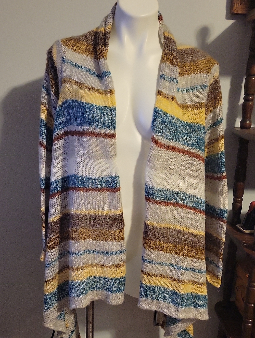 Striped Open-Front Women’s Sweater Cardigan - Multicolor...Size Large